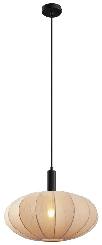 Japandi hanglamp zwart met bruine stoffen kap - BidaJapandi E27 Scandinavisch rond Binnenverlichting Lamp