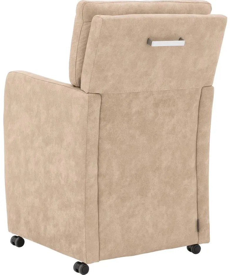 Goossens Eetkamerstoel Leen beige microvezel met armleuning en met wielen, stijlvol landelijk
