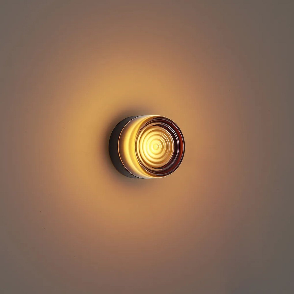 Design wandlamp donkerbrons met amber glas IP44 - Michele