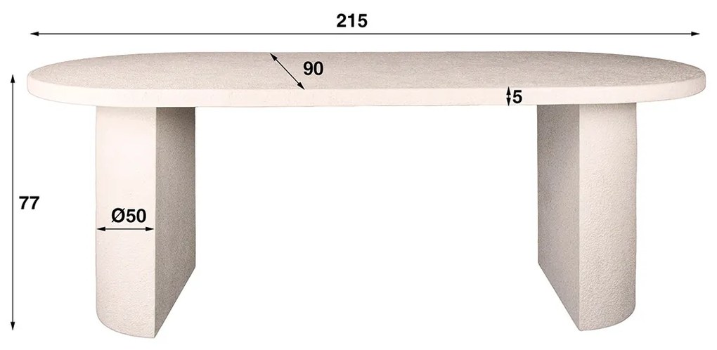 Ovale Eettafel Wit Marmer Composiet - 215 X 90cm.