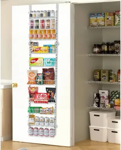 VEVOR Pantrykastorganizer voor boven de deur, 10-laags hangende kruidenrekken van staal, verstelbare wandplanken, voor thuis, keuken en badkamer, wit