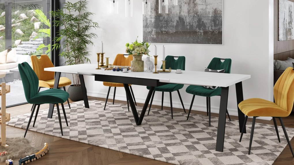 AVERY Wit mat/onderkant zwart - LOFT/INDUSTRIËLE TAFEL VOOR WOONKAMER/EETKAMER UITKLAPBAAR TOT 290 cm!