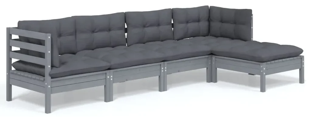 vidaXL 5-delige Loungeset met kussens grenenhout grijs