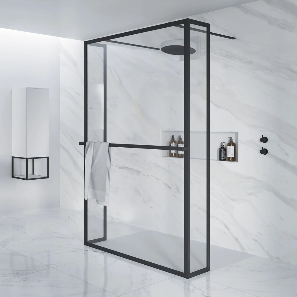 Riho Lucid GD404 vrijstaande douchewand 120cm zwart mat
