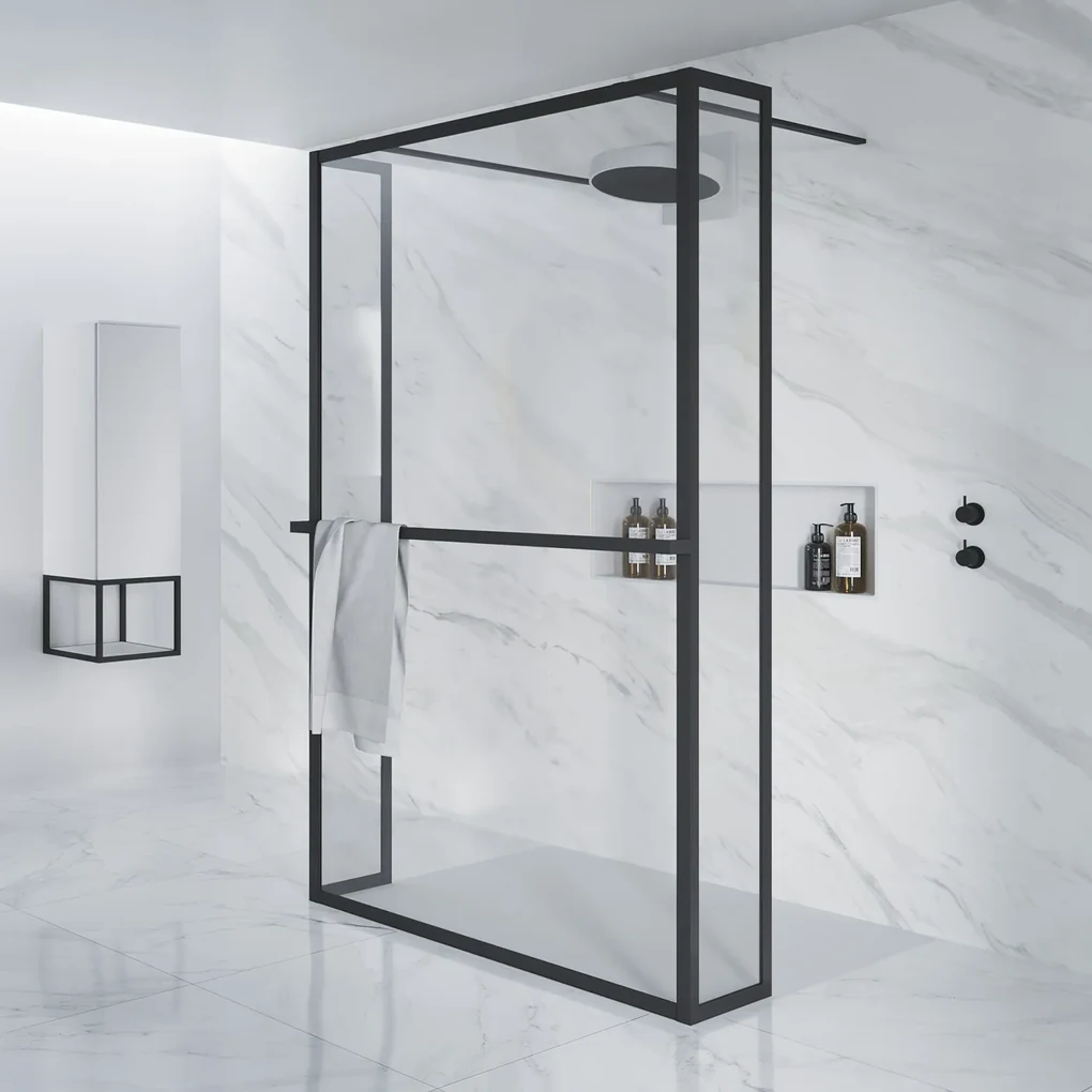 Riho Lucid GD404S vrijstaande douchewand met draaibare zijwand 120cm zwart mat