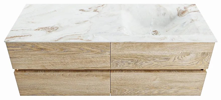 Mondiaz Vica DLux badmeubel 130cm washed oak 4 lades met wastafel frappe rechts 1 kraangat