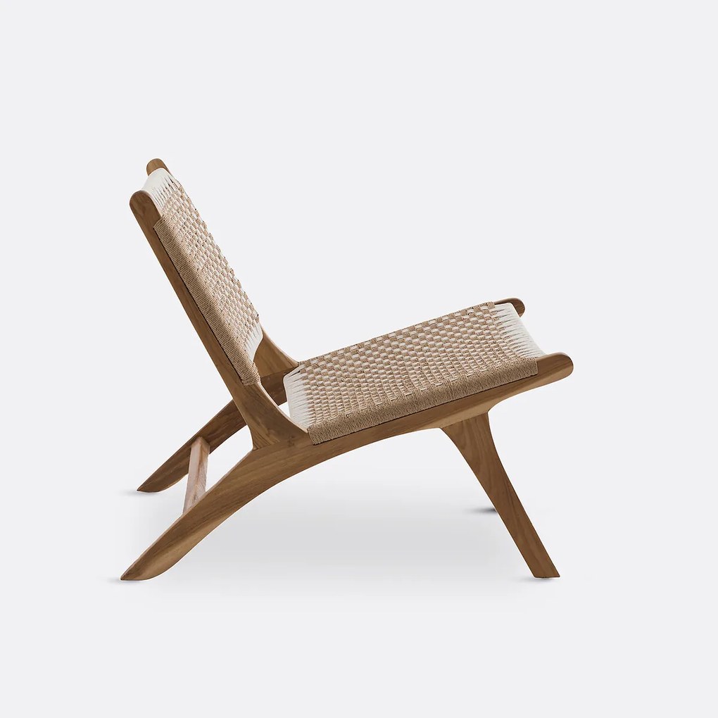 Lounge fauteuil in teak en gevlochten koord, Amanda