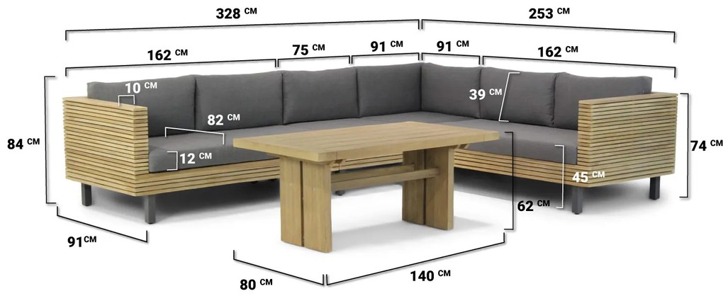 Dining Loungeset 6 personen Teak Old teak greywash  Lifestyle Garden Furniture New York