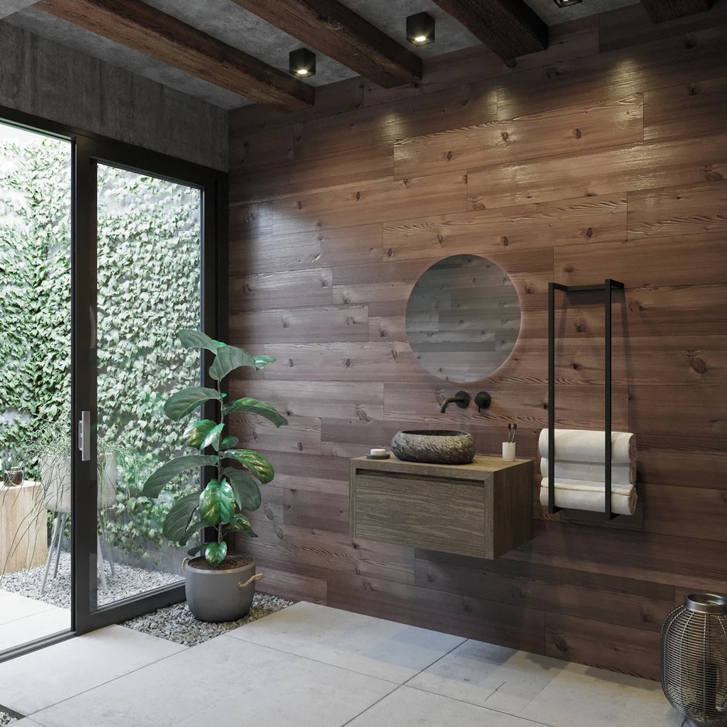 Gliss Design Ares badmeubel 60cm castle brown met rivierstenen waskom