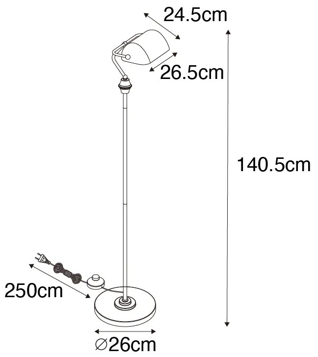 Klassieke notaris vloerlamp brons met geel glas - Banker Klassiek / Antiek E27 Binnenverlichting Lamp