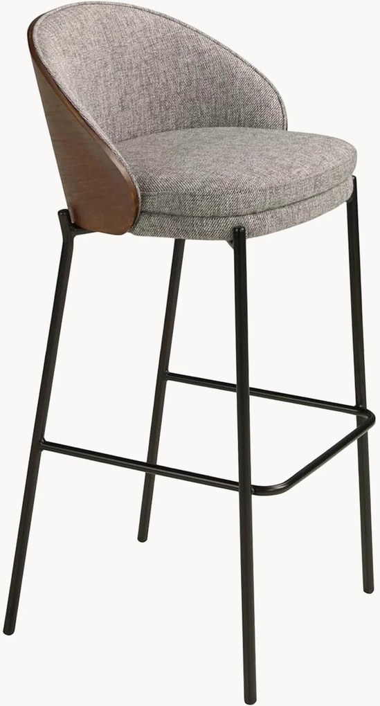 Barkrukken Archie met bekleding en houten rugleuning, set van 2