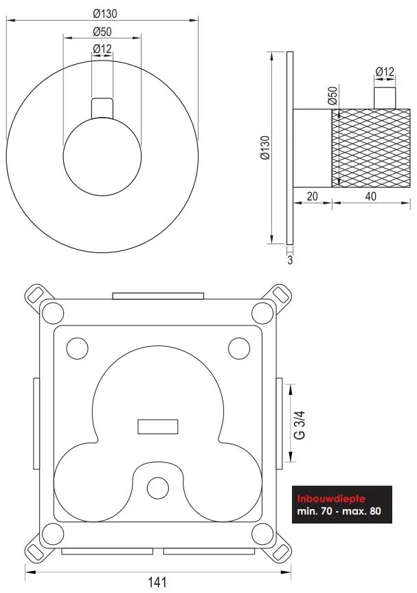 Brauer Black Carving losse inbouwthermostaat mat zwart