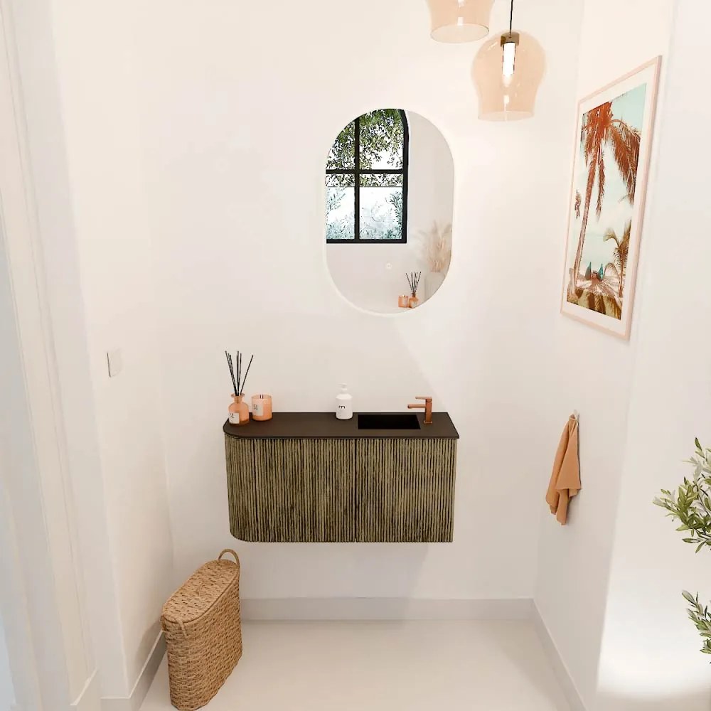 Mondiaz Joya 80cm toiletmeubel ronding links dusk met wastafel faye rechts 1 kraangat urban