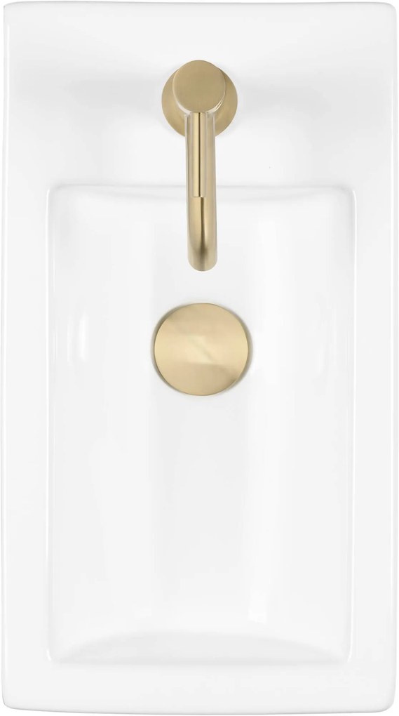 Saqu fonteinset met gouden kraan rechts glanzend wit keramiek