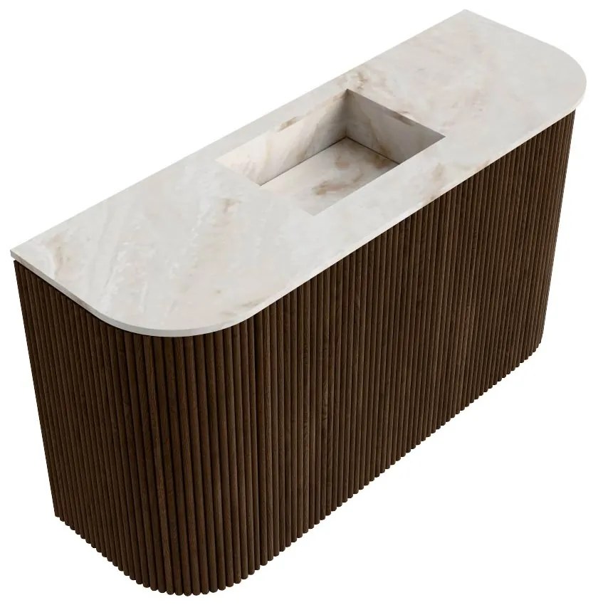 Mondiaz Joya DLux 75cm toiletmeubel ronding links/rechts walnut met wastafel faye midden zonder kraangat frappe
