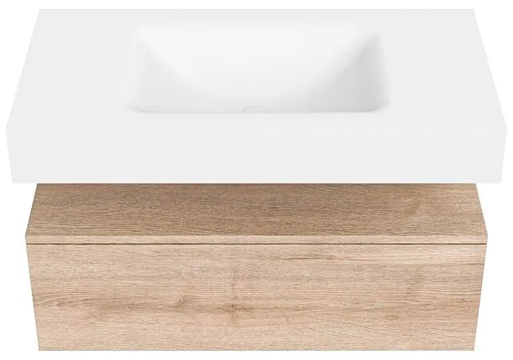 Zaro Alan badmeubel 90cm washed oak 1 lade met vrijhangende wastafel cloud midden zonder kraangat talc
