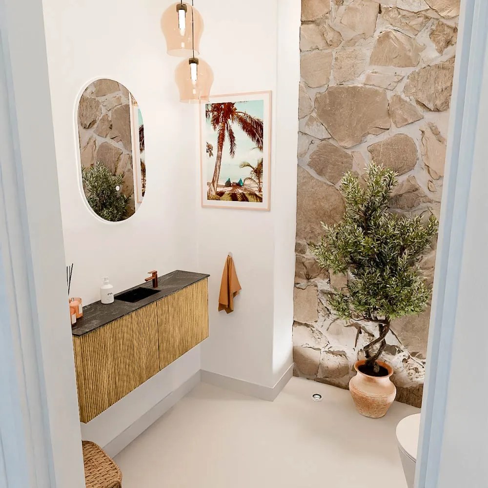 Mondiaz Joya DLux 100cm toiletmeubel oak met wastafel faye midden 1 kraangat lava