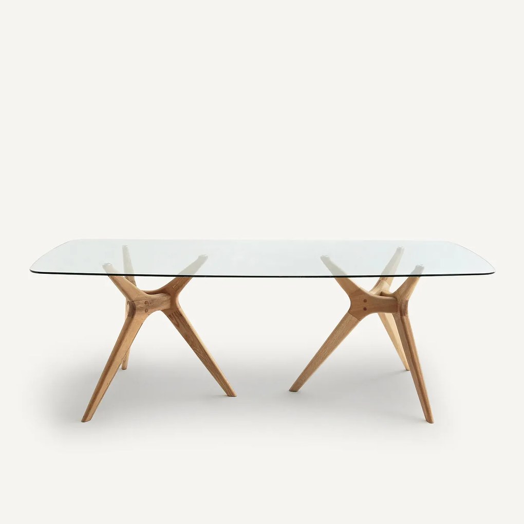 Rechthoekige tafel in glas/eikenhout Maricielo