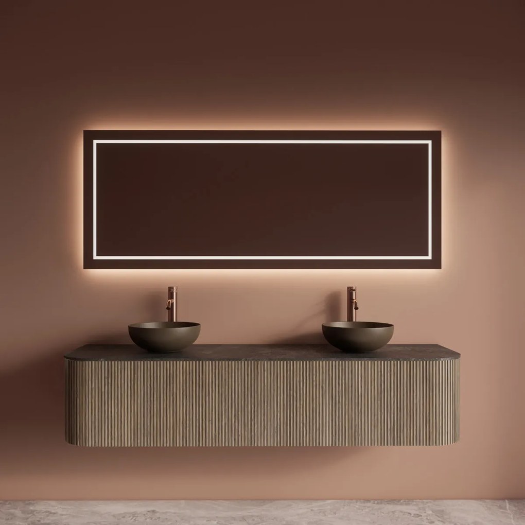 Gliss Design Alluro badmeubel ribbelfront met ronding links/rechts 180cm corn silk en zwart leisteen toppaneel