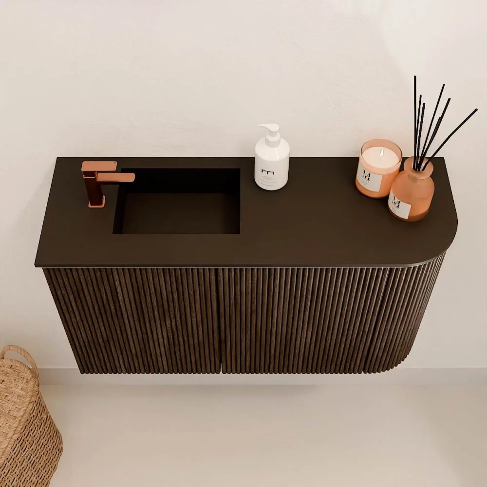 Mondiaz Joya 70cm toiletmeubel ronding rechts walnut met wastafel faye links 1 kraangat urban