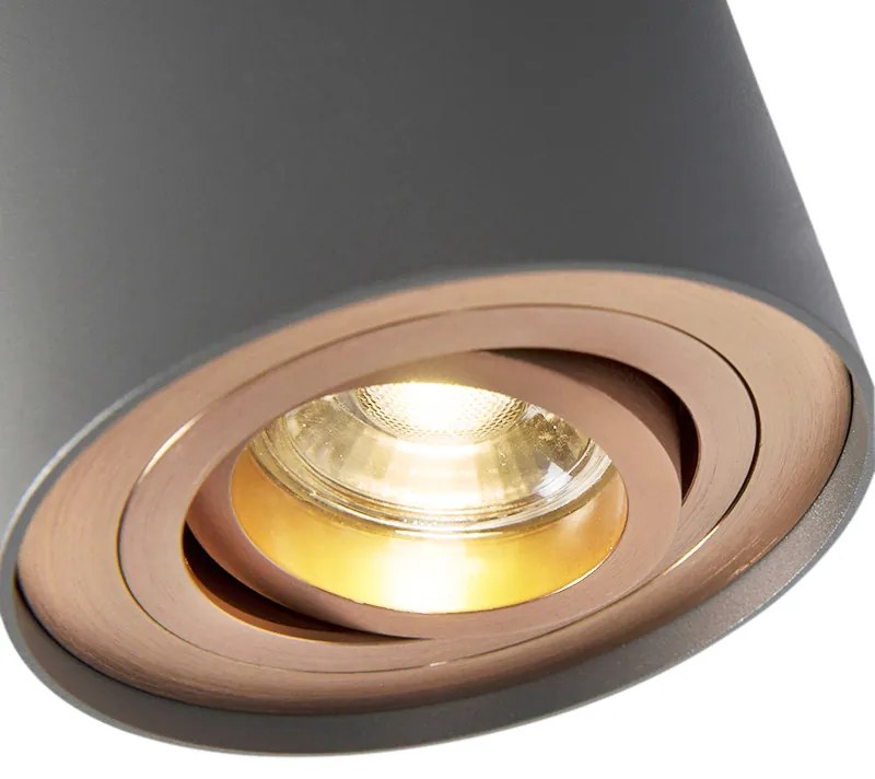 Spot / Opbouwspot / Plafondspot grijs met koper draai- en kantelbaar - Rondoo Up Design, Modern GU10 Binnenverlichting Lamp