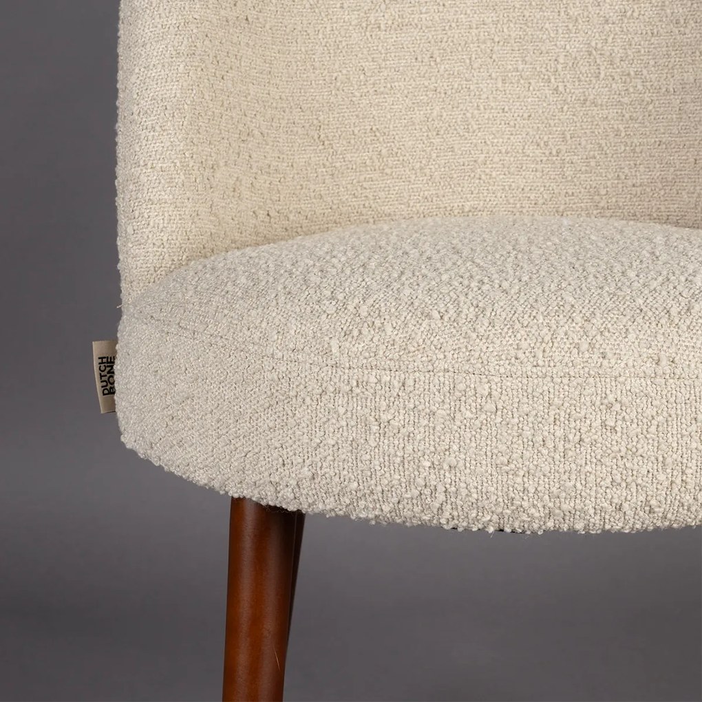 Dutchbone Barbara Boucle Beige Eetkamerstoel Met Houten Poten