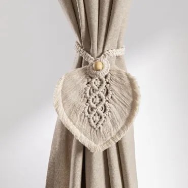 Set van 2 gordijnbinders in Macramé Surat Beige – crème - Sklum