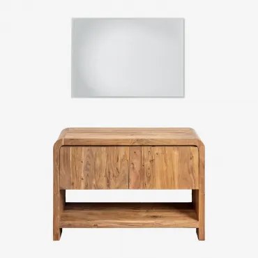 Vacry Houten Badkamermeubelset Acacia Bruin & Zonder Wastafel & Rechthoekige Led En Anticondens 100x70 Cm Riben & Zonder Kraan & ↔︎ 120 - Sklum