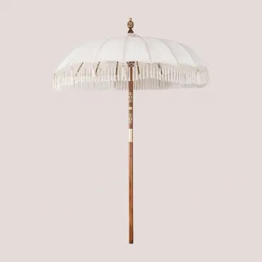 Parasol Ø186 Cm In Orongo-stof En Hout Gardenia Wit - Sklum