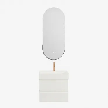 Badkamermeubelset Van Hout En Essenhoutfineer Met Geïntegreerde Wastafel Ona Wit & Oval Led And Antifog Black 45x105 Cm Vacson & Rosé - Sklum