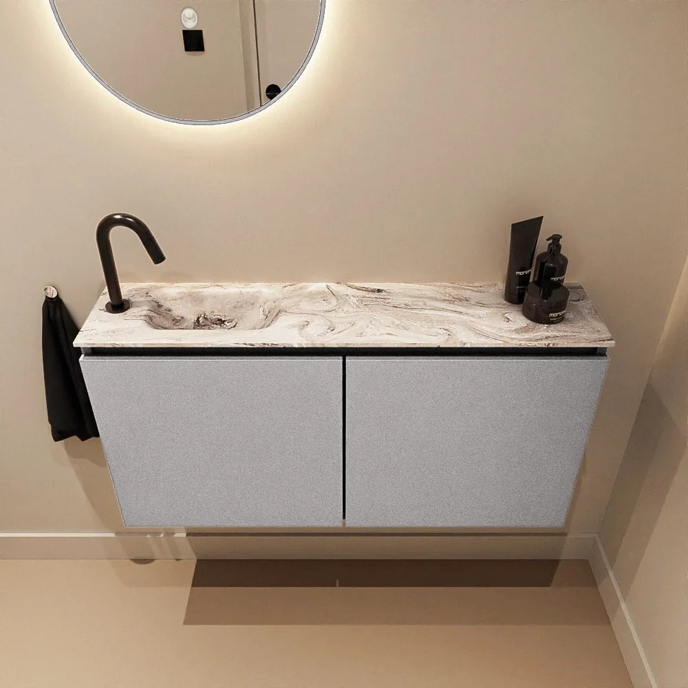 Mondiaz Ture DLux toiletmeubel 100cm plata met wastafel glace links met kraangat