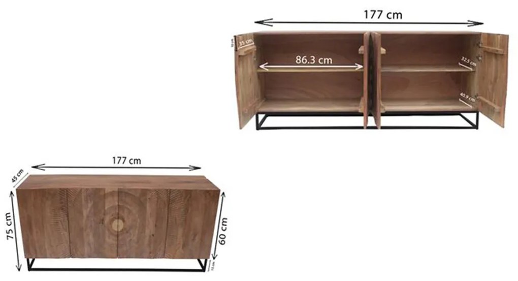 Kare Design Madeira Bright Houten Dressoir Met Houtsnijwerk - 177x45x75cm.