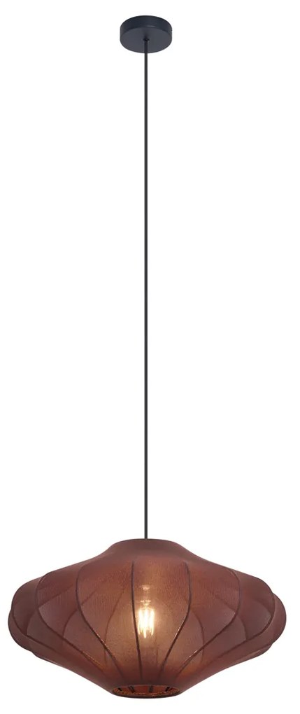 Japandi hanglamp bruin met stoffen kap 50cm - Plu Design E27 Scandinavisch rond Binnenverlichting Lamp