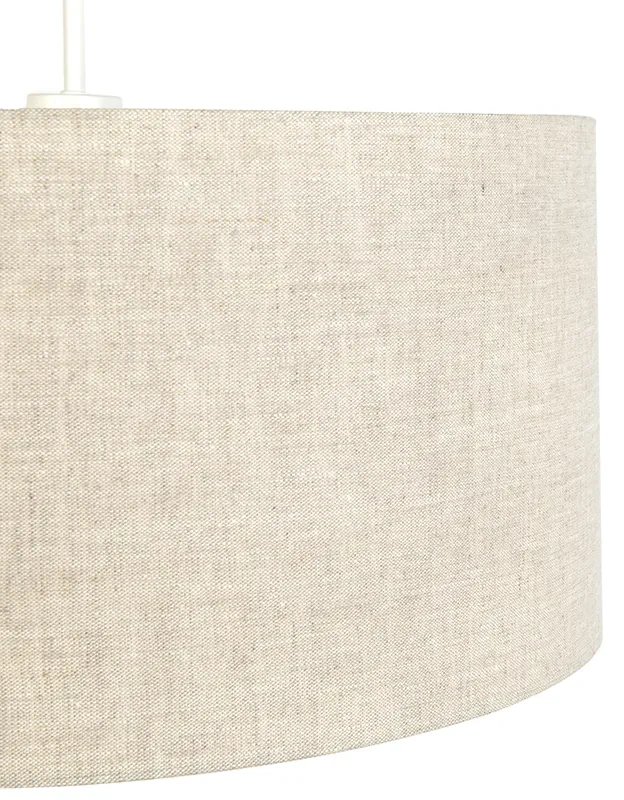 Stoffen Eettafel / Eetkamer Landelijke hanglamp wit met katoenen kap lichtgrijs 50 cm - Combi Modern, Landelijk, Klassiek / Antiek E27 rond Binnenverlichting Lamp