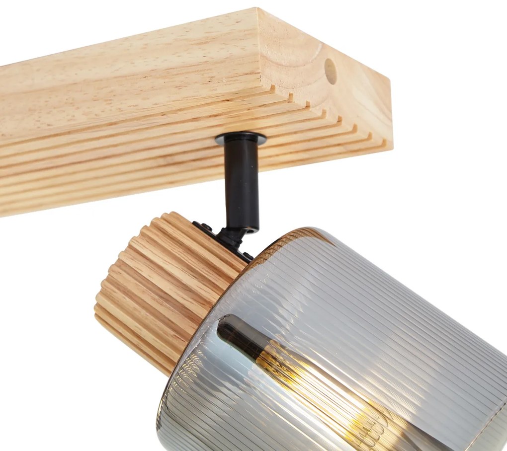 Moderne spot hout met smoke glas 3-lichts draai- en kantelbaar - Gracy