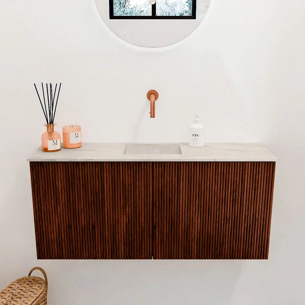 Mondiaz Joya DLux 90cm toiletmeubel ruby met wastafel faye midden zonder kraangat ostra