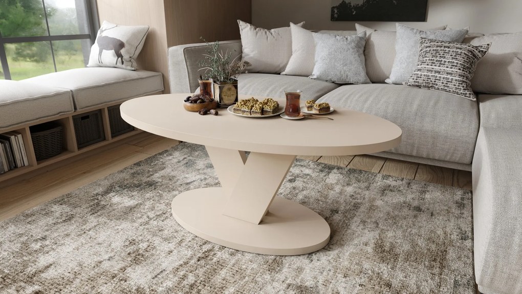 LOVA Beige (Champagne) - OVALE SALONTAFEL 110x60 cm MODERNE KOFFIETAFEL