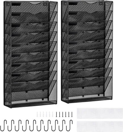 VEVOR Wandkrantenhouder Wandarchiefhouder 2 stuks met 10 compartimenten Metalen opbergmap voor tijdschriften Papieren documenten Wandtijdschriftenhouder Organizer Brochurehouder Archiefopslag voor kantoor