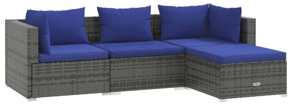 vidaXL 4-delige Loungeset met kussens poly rattan grijs