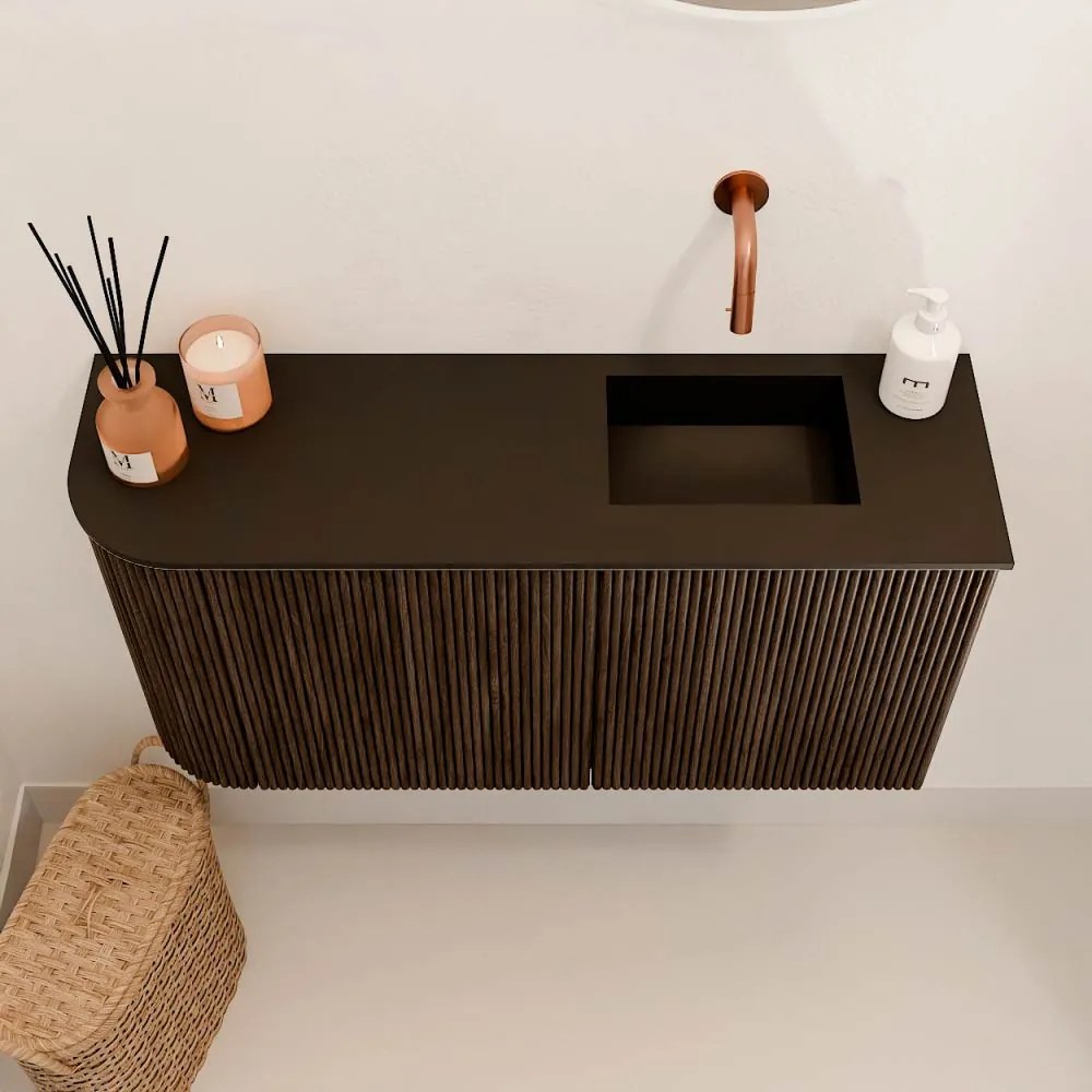 Mondiaz Joya 80cm toiletmeubel ronding links walnut met wastafel faye rechts zonder kraangat urban