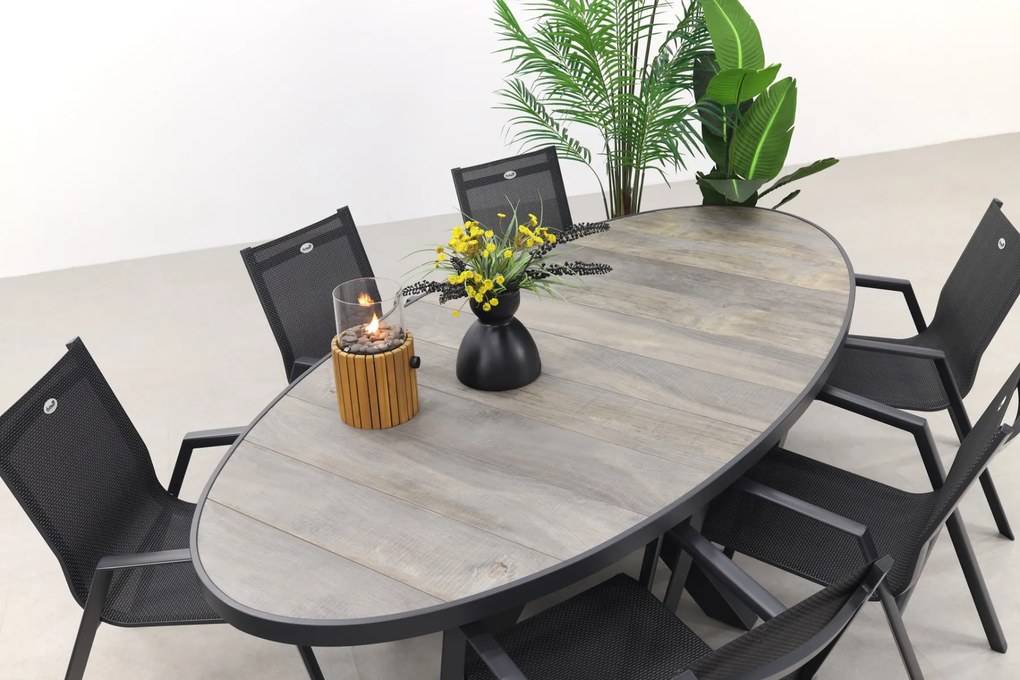 Hartman Napoli/Silva houtlook 240x115 cm. ovale tuinset - stapelbaar - 7-delig