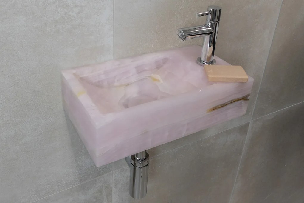 Saniclear Pink Onyx fonteinset met rechte kraan in chroom