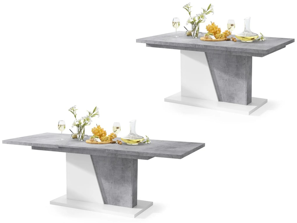 NOBLE NOIR Millenium Beton/Wit mat – uitschuifbare tafel tot 218 cm, voor 8, 10 personen.