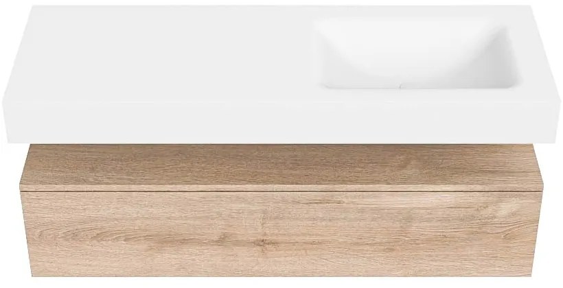 Zaro Alan badmeubel 130cm washed oak 1 lade met vrijhangende wastafel cloud rechts 1 kraangat talc