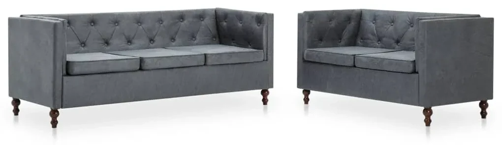 vidaXL Bankstel Chesterfield-stijl stoffen bekleding grijs 2-delig