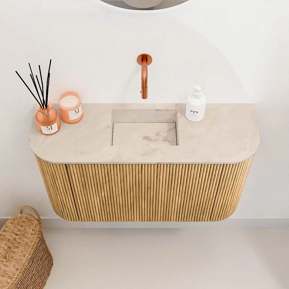 Mondiaz Joya DLux 75cm toiletmeubel ronding links/rechts oak met wastafel faye midden zonder kraangat frappe