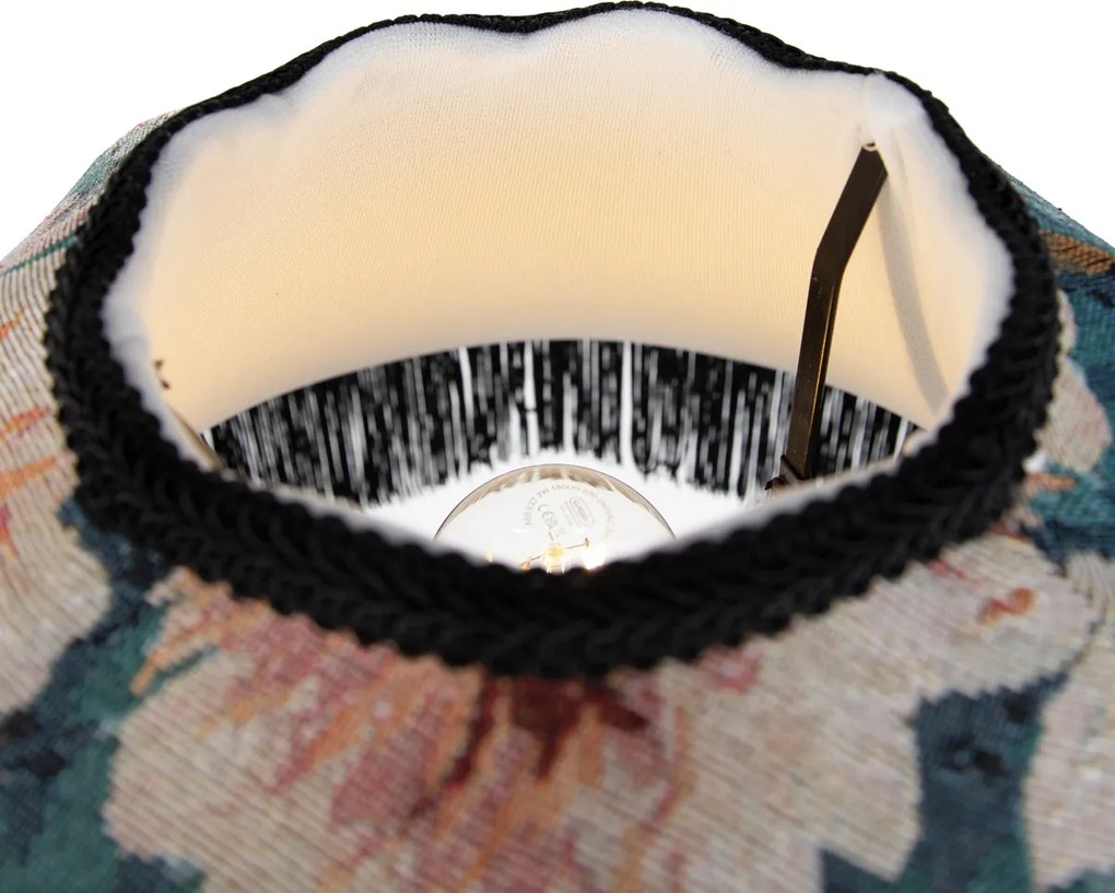 Vloerlamp zwart met bloemen kap en witte binnenkant 45cm - Classico