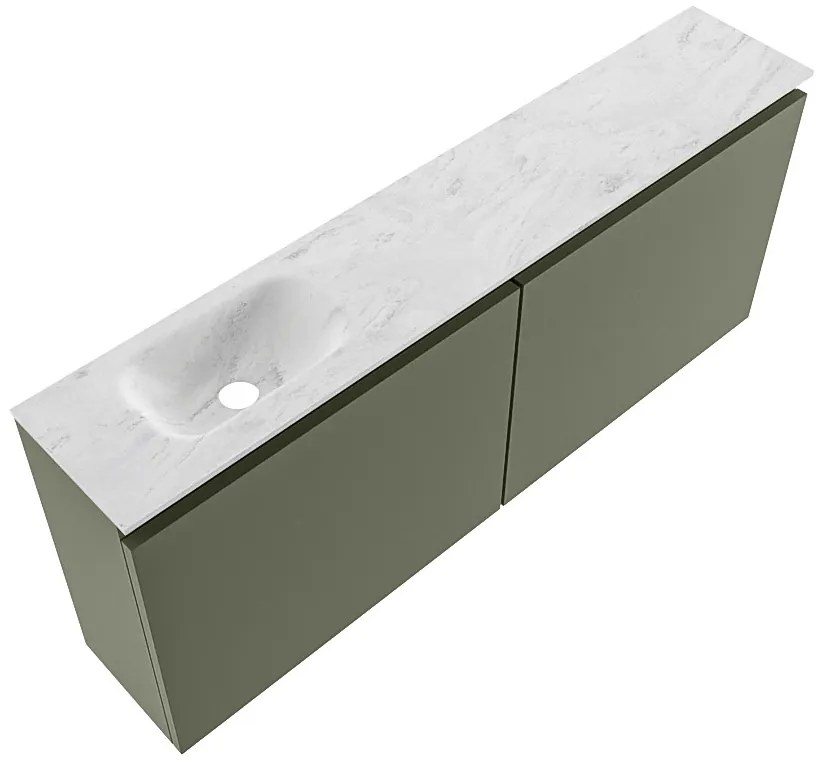 Mondiaz Ture DLux toiletmeubel 120cm army met wastafel opalo links met kraangat