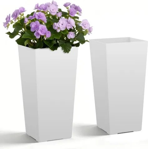 VEVOR Bloempot 300x300x550 mm 2-delige set, bloempot, plantenbak, PP plantenbak met binnenpot en drainagegaten, geschikt voor kamer- en tuinplanten, wit