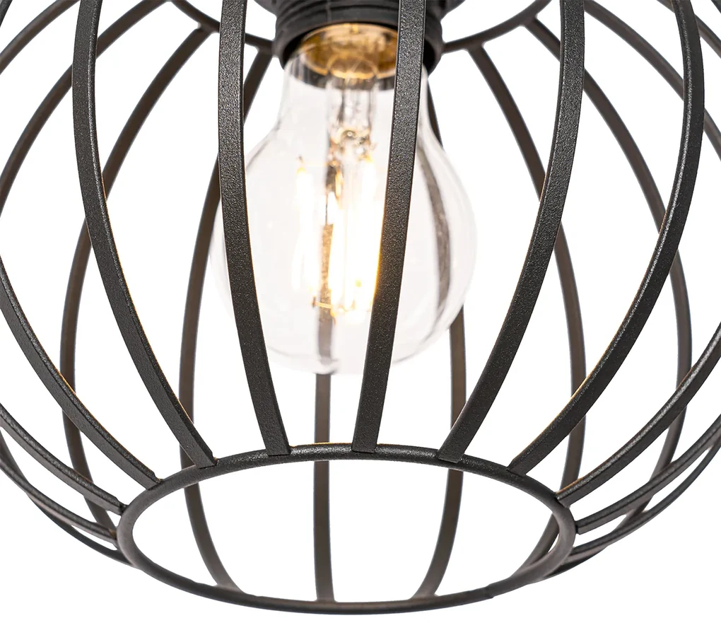 Eettafel / Eetkamer Landelijke hanglamp zwart met hout 3-lichts - Yura Landelijk E27 Binnenverlichting Lamp